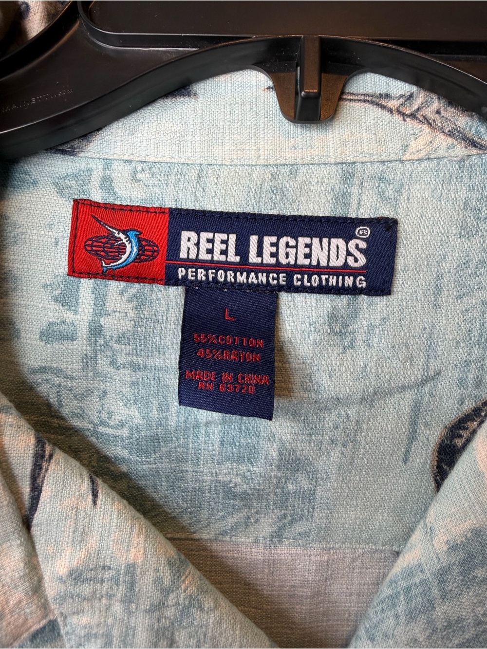 Reel Legends Light Blue Marlin Tropical Print Short-Sleeve Button-Up Size Large - Picture 6 of 6